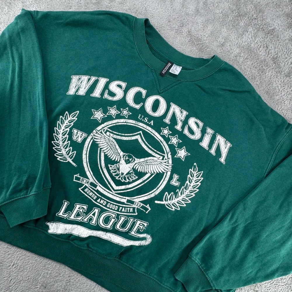 H&M Divided Wisconsin League Graphic Sweatshirt Green 3XL‎ Oversized